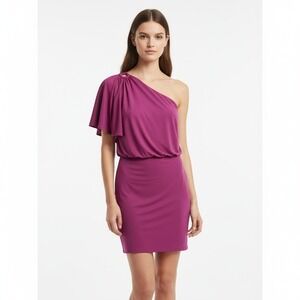 3/$15 White House Black Market Size 0 Pink One Shoulder Flutter Sleeve‎ Dress
